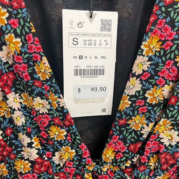 Zara Floral Print Shoulder Pad Dress. Small. NWT! - Picture 8 of 8